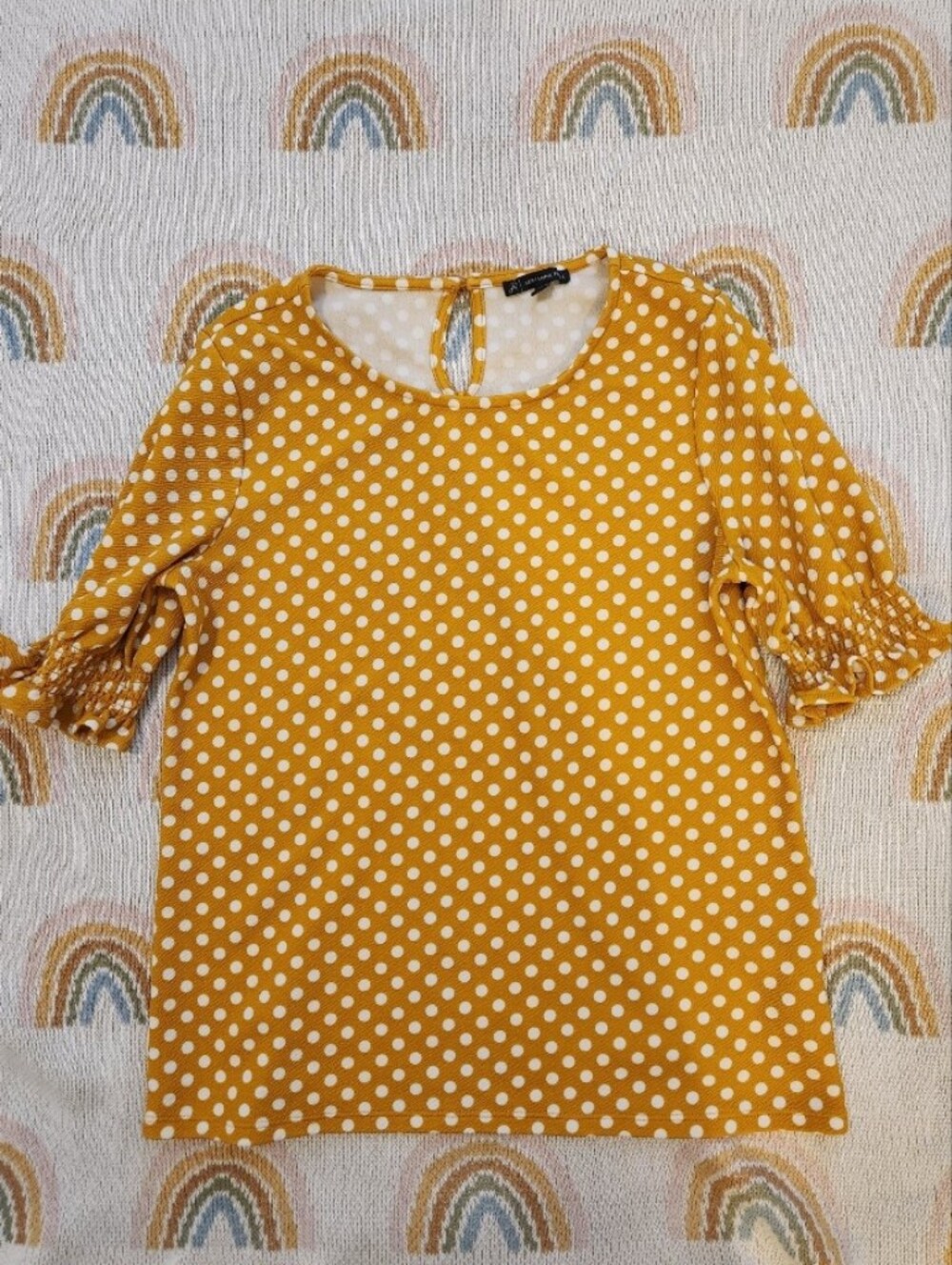 Yellow Polka Dot Short Sleeve Blouse Adrianna Papell Modcloth Small